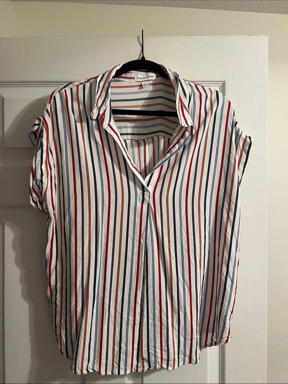 White Multicolor Striped Short Sleeve Shirt